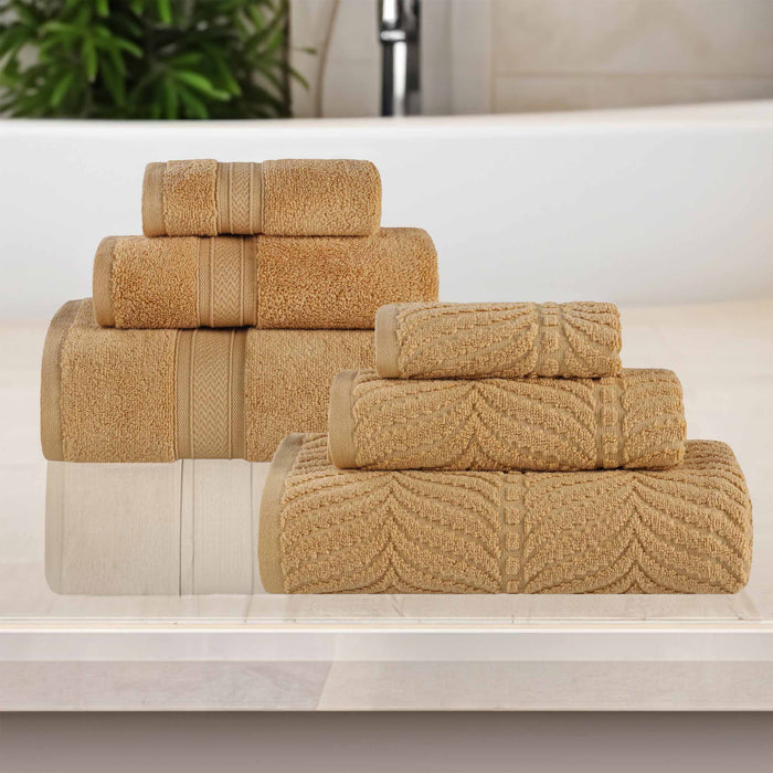 Zero Twist Cotton Solid and Jacquard Elegant Chevron 6 Piece Towel Set