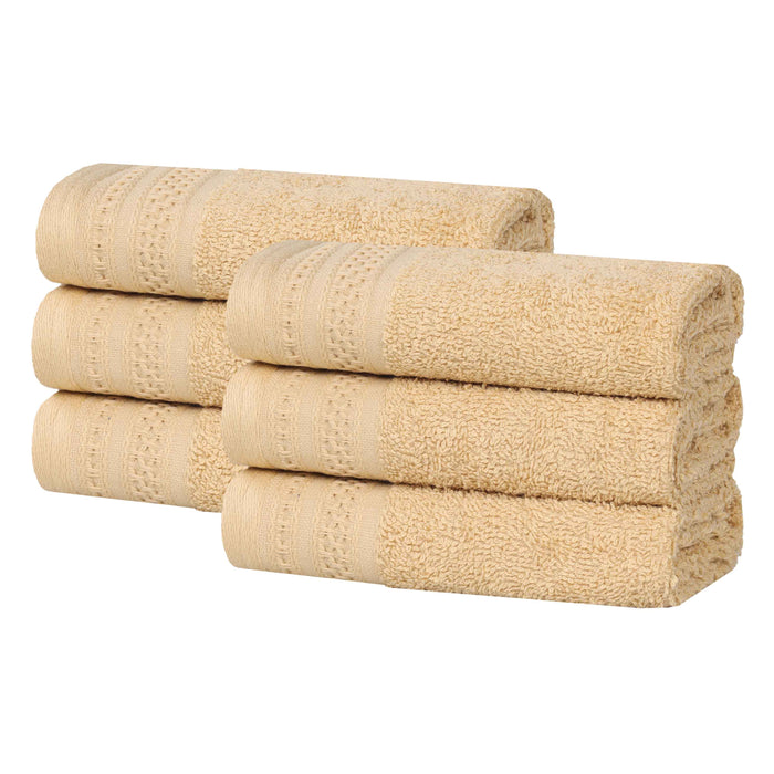 Honeycomb Textured Waffle Border Luxury Cotton Face Towels, Set of 6