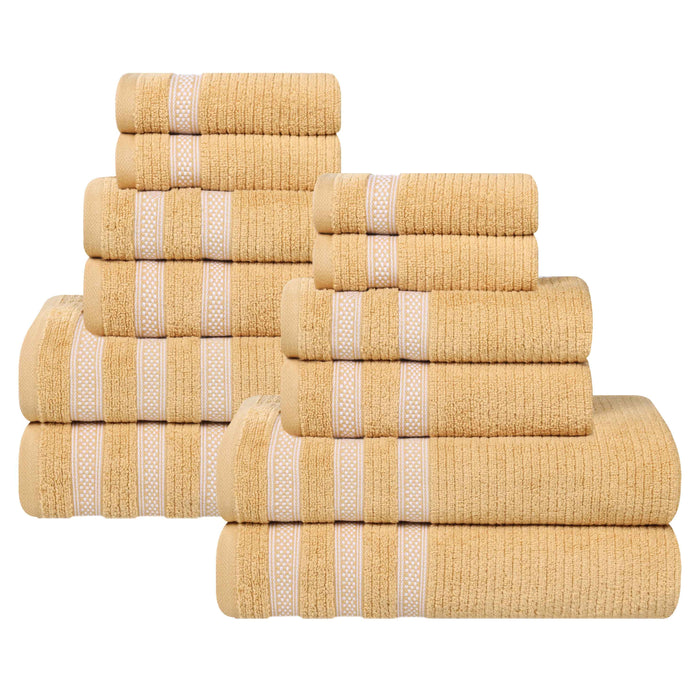 Zero Twist Cotton Ribbed Geometric Border Plush 12 Piece Towel Set