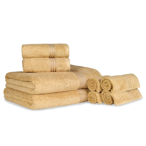 Egyptian Cotton Highly Absorbent Solid 8 Piece Ultra Soft Towel Set - Gold