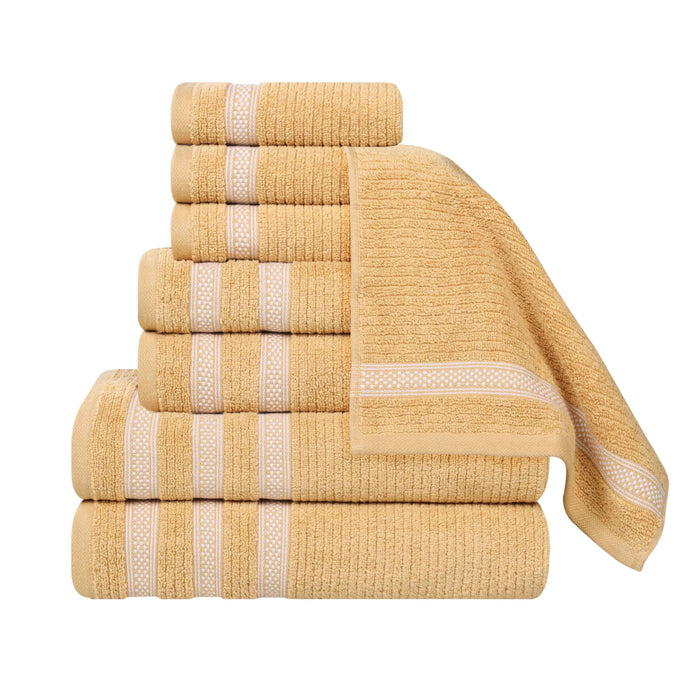 Zero Twist Cotton Ribbed Geometric Border 8 Piece Towel Set