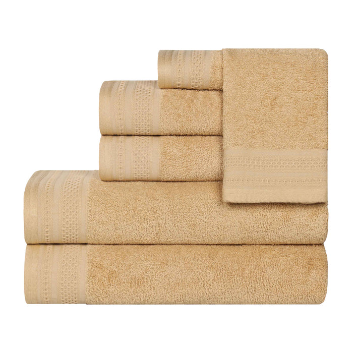 Honeycomb Textured Waffle Border Luxury Cotton 6 Piece Towel Set