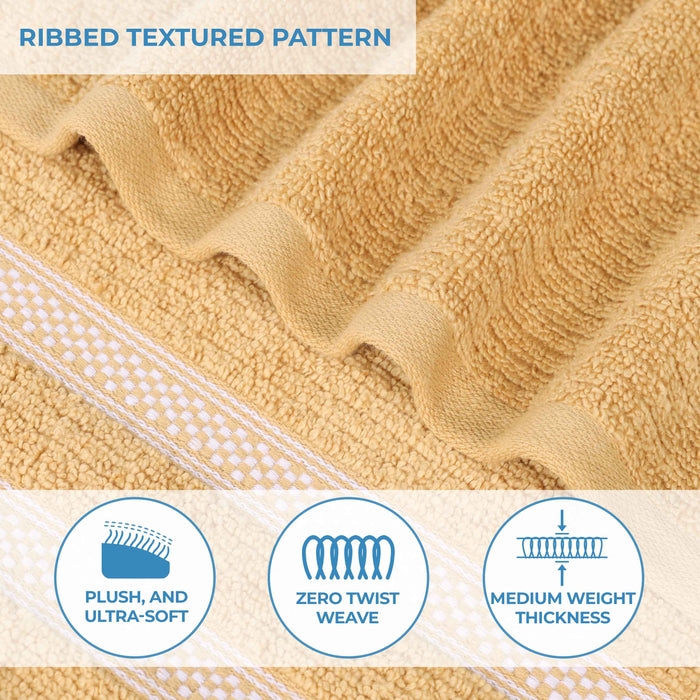 Zero Twist Cotton Ribbed Geometric Border Plush Bath Towel Set of 3