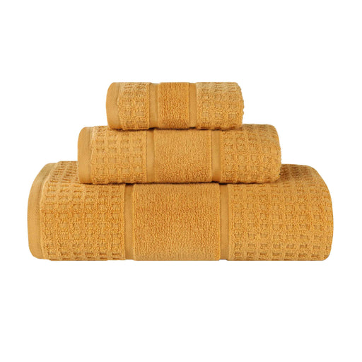 Zero Twist Cotton Waffle Honeycomb Plush Absorbent 3-Piece Towel Set - Gold