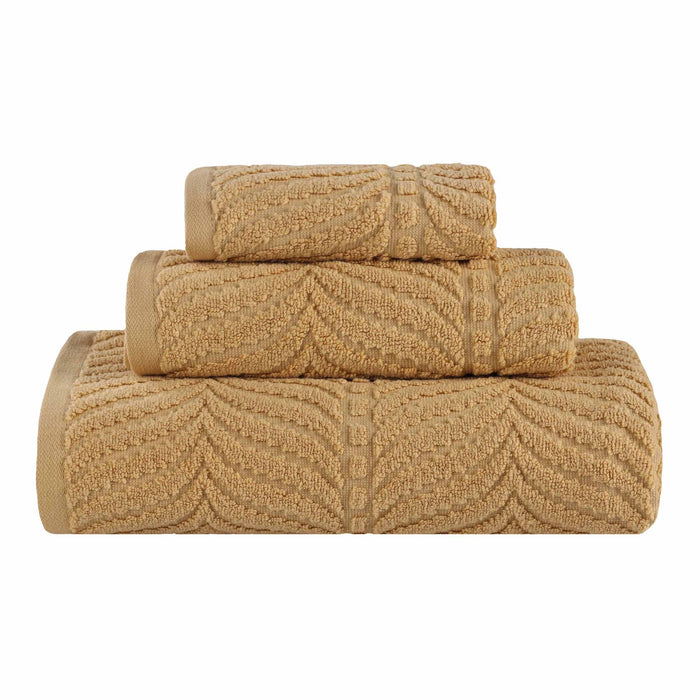 Cotton Chevron Soft Absorbent 3 Piece Jacquard Towel Set - Gold