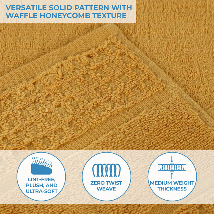 Zero Twist Cotton Waffle Honeycomb Plush Soft Absorbent Bath Towel Set of 3 - Gold