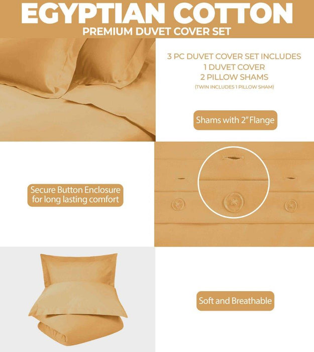 Egyptian Cotton 300 Thread Count Solid Duvet Cover Set - Gold