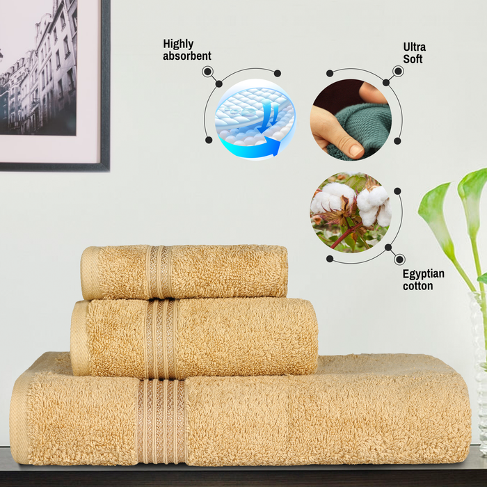 Egyptian Cotton Highly Absorbent Solid 12-Piece Ultra Soft Towel Set - Gold