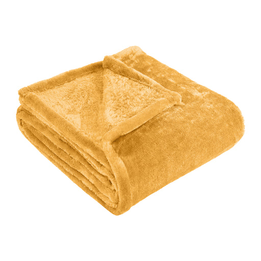 Classic Solid Fleece Plush Medium Weight Fluffy Soft Blanket - Gold