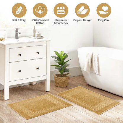 Cotton 2 Piece Greek Key Border Super Absorbent Bath Mat Set - Blue Nile Mills