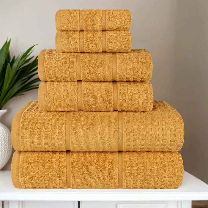 Zero Twist Cotton Waffle Honeycomb Soft Absorbent 6-Piece Towel Set