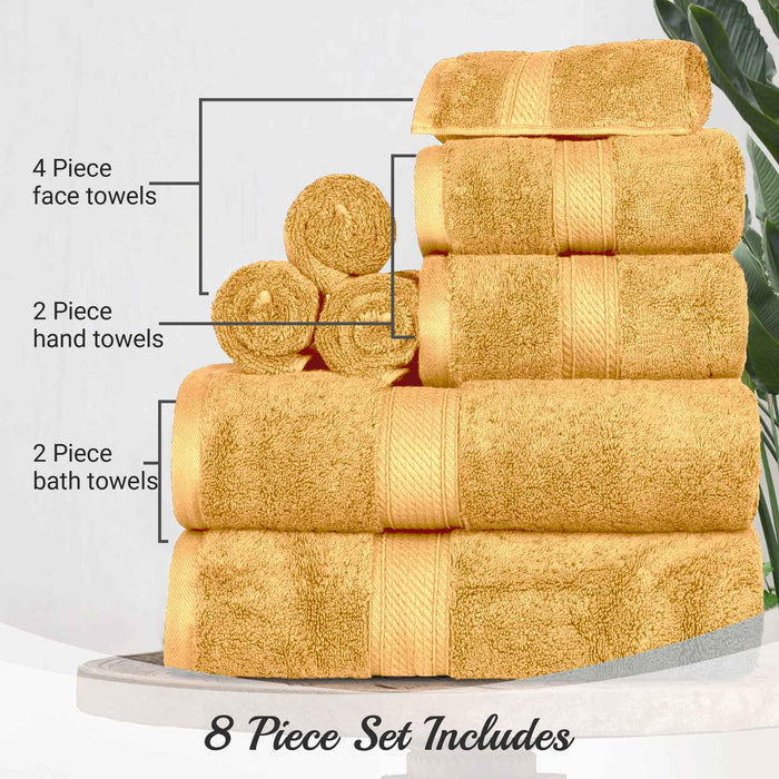 Egyptian Cotton Pile Plush Heavyweight Luxury Soft 8-Piece Towel Set