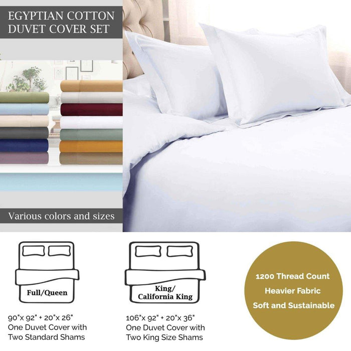 1200 Thread Count Egyptian Solid Cotton Duvet Cover Set