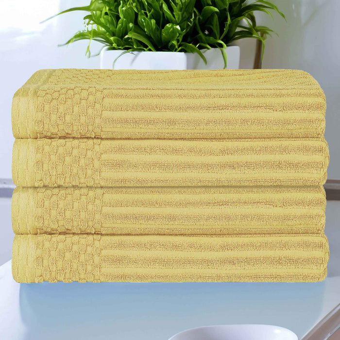 Soho Ribbed Textured Cotton Ultra-Absorbent Bath Towel Set of 4 - GoldenMist