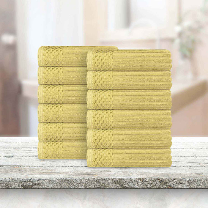 Soho Ribbed Textured Cotton Ultra-Absorbent Face Towel (Set of 12) - GoldenMist