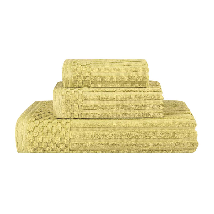 Soho Ribbed Textured Cotton Ultra-Absorbent 3-Piece Assorted Towel Set - GoldenMist