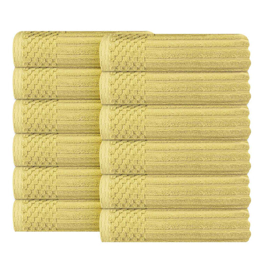 Soho Ribbed Textured Cotton Ultra-Absorbent Face Towel (Set of 12) - GoldenMist
