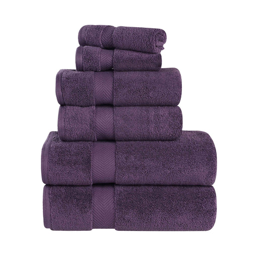 Wringcaster Zero-Twist Towel Set, 100% Combed Cotton, Chevron Border, 575 GSM, Quick-Dry, 6-Pieces - Grapseed