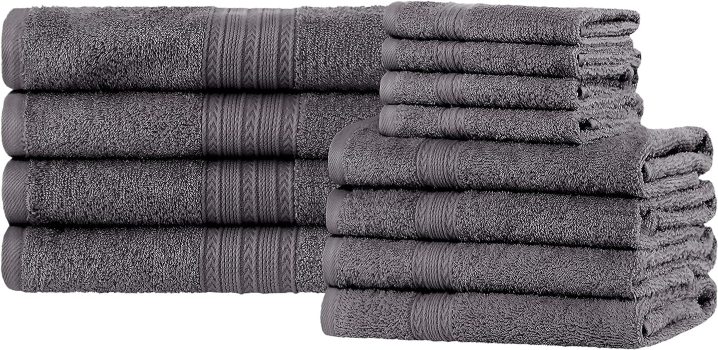 Cotton Eco Friendly Solid 12 Piece Towel Set - Graphite