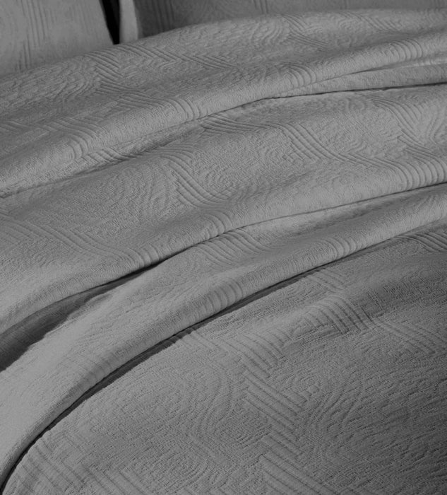 Victory Cotton Matelasse Weave Jacquard Scroll Medallion Bedspread Set - Gray