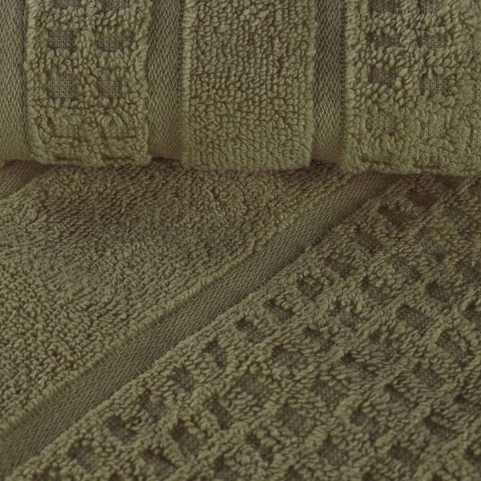 Zero Twist Cotton Waffle Honeycomb Plush Absorbent 8 Piece Towel Set - Forrest Green