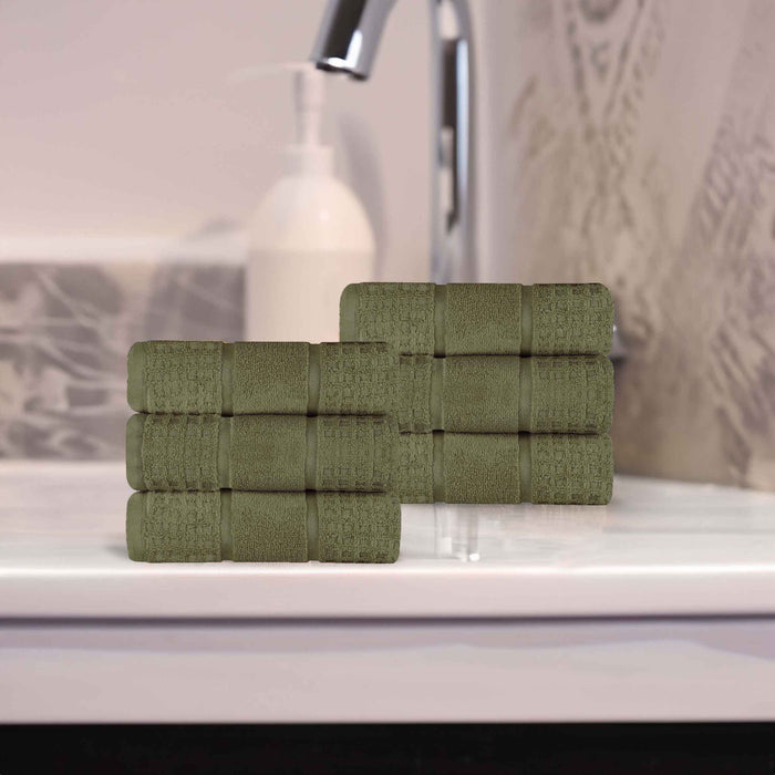 Zero Twist Cotton Waffle Honeycomb Soft Absorbent Hand Towel Set of 6 - Forrest Green