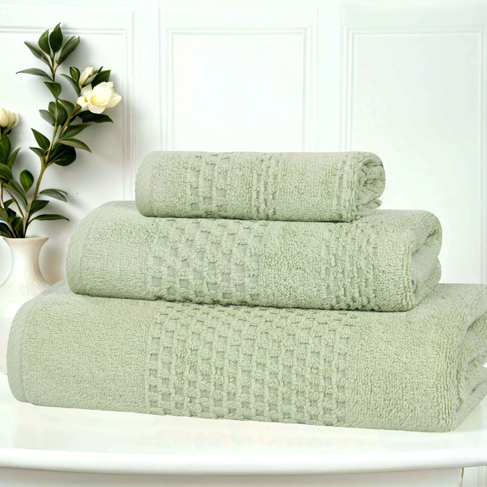 Playa Zero Twist Cotton Solid Waffle Textured 3 Piece Towel Set