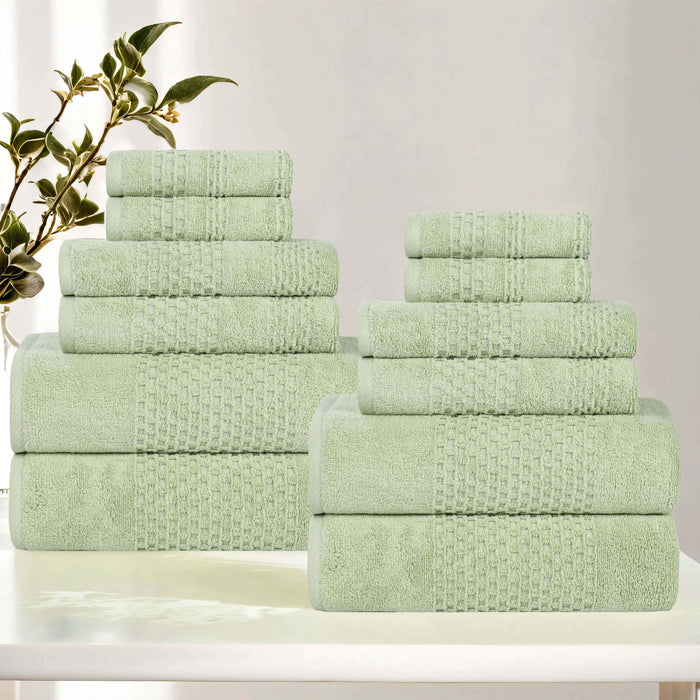 Playa Zero Twist Cotton Solid Waffle Textured 12 Piece Towel Set