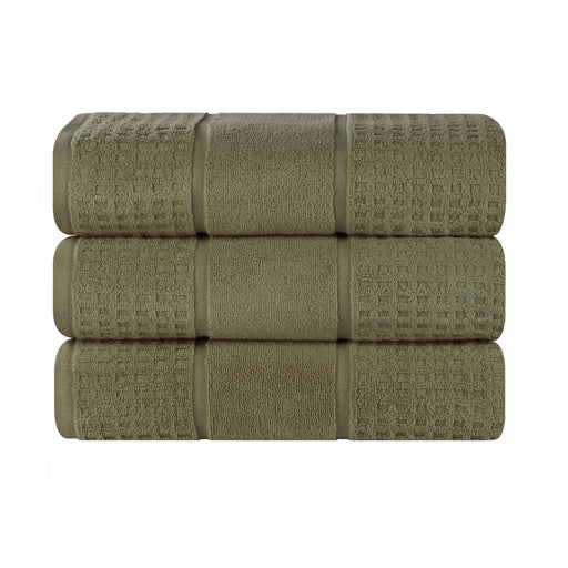 Zero Twist Cotton Waffle Honeycomb Plush Soft Absorbent Bath Towel Set of 3 - Forrest Green