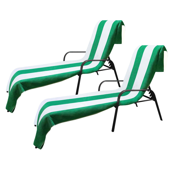 Cabana Striped Cotton Standard Size Towel / Chaise Lounge Chair Cover - Green