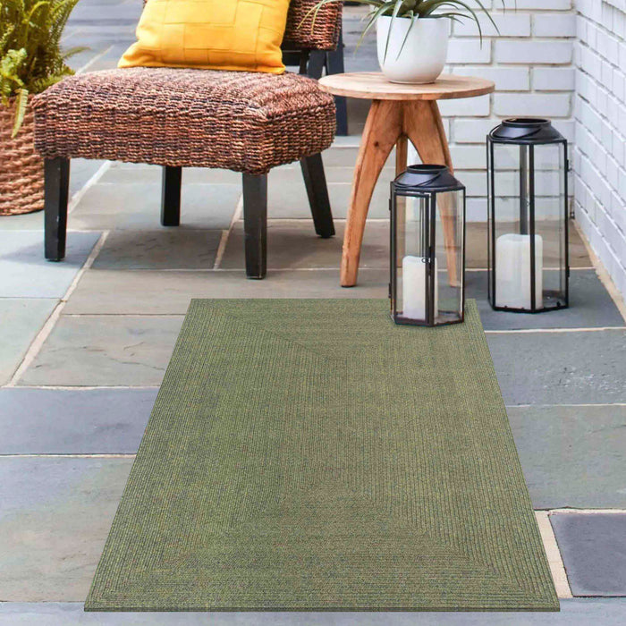 Bohemian Rectangle Indoor Outdoor Rugs Solid Braided Area Rug - Green