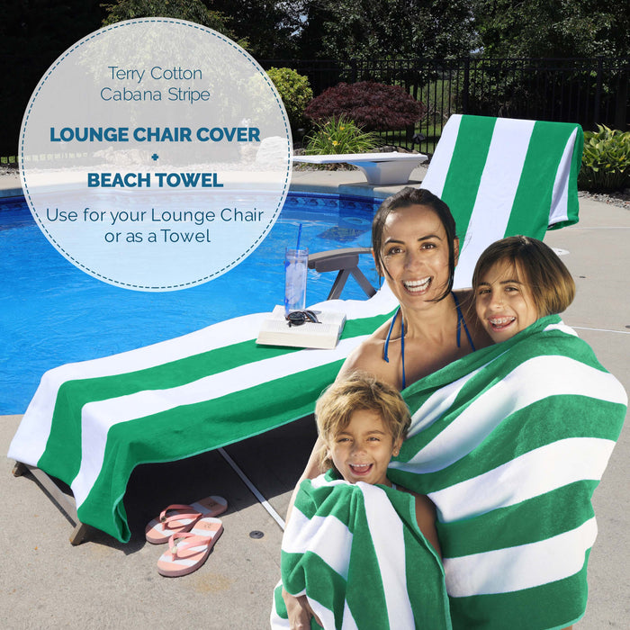 Cabana Striped Cotton Standard Size Towel / Chaise Lounge Chair Cover - Green