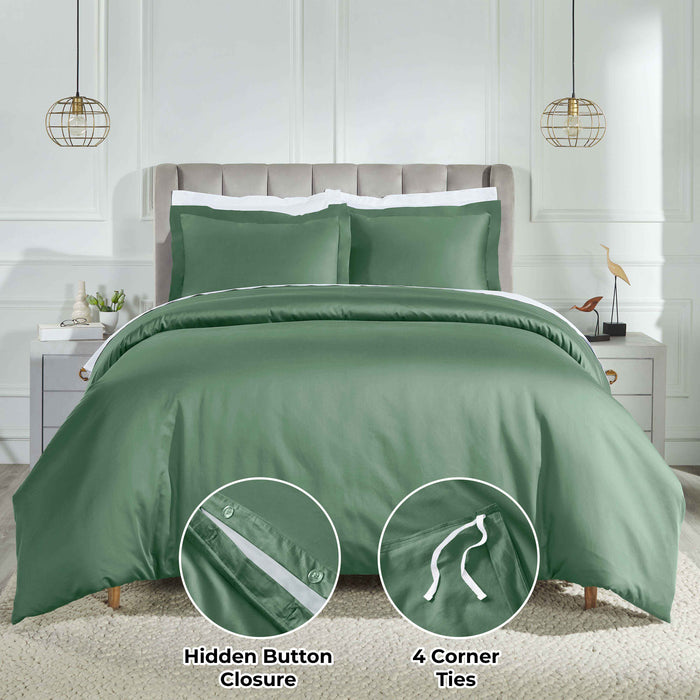 Egyptian Cotton 850 Thread Count Solid Duvet Cover Set - Green