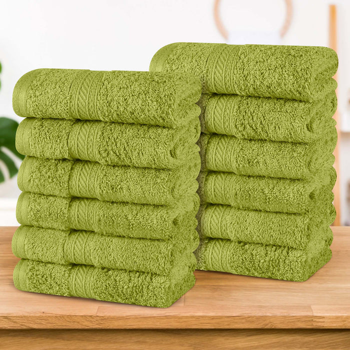 Atlas Cotton Plush Heavyweight Luxury Face Towel Washcloth Set of 12 - GreenEssence