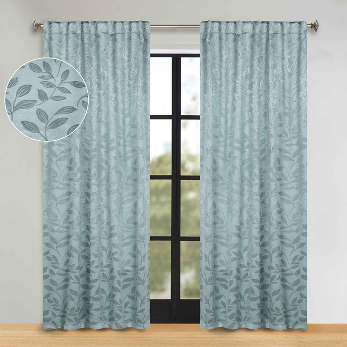 Superior Leaves Room Darkening Back Tab Blackout Curtains Panel Set