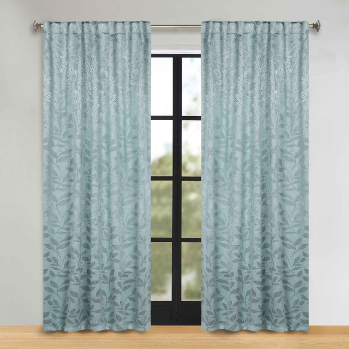 Superior Leaves Room Darkening Back Tab Blackout Curtains Panel Set