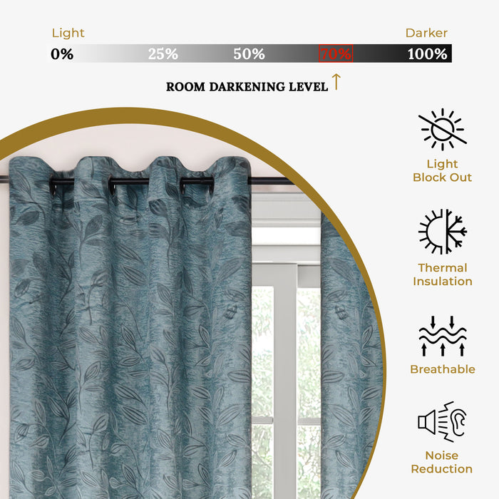 Leaves Machine Washable Room Darkening Blackout Curtains, Set of 2 -Greenlily