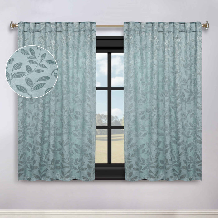 Superior Leaves Room Darkening Back Tab Blackout Curtains Panel Set