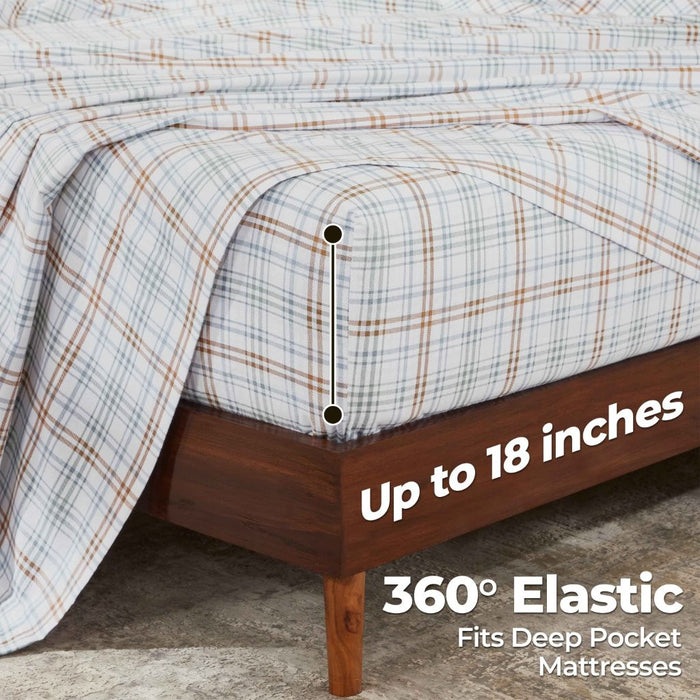 Plaid Flannel Cotton Classic Farmhouse Deep Pocket Bed Sheet Set