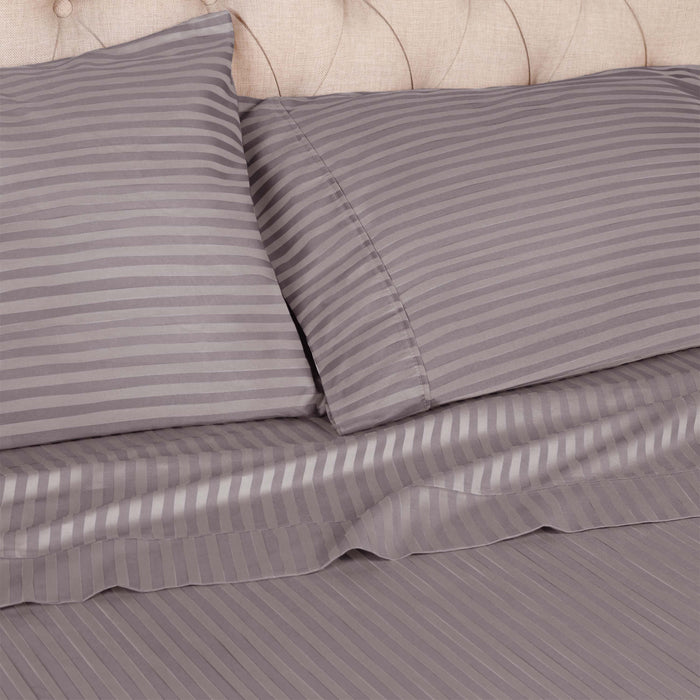 Egyptian Cotton 300 Thread Count 2 Piece Striped Pillowcase Set - Gray