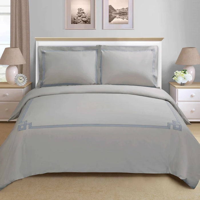 Miller Cotton Embroidered Solid 3 Piece Duvet Cover Set
