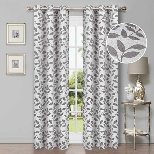 Leaves Room Darkening Blackout Curtain Panel Sets - Gray