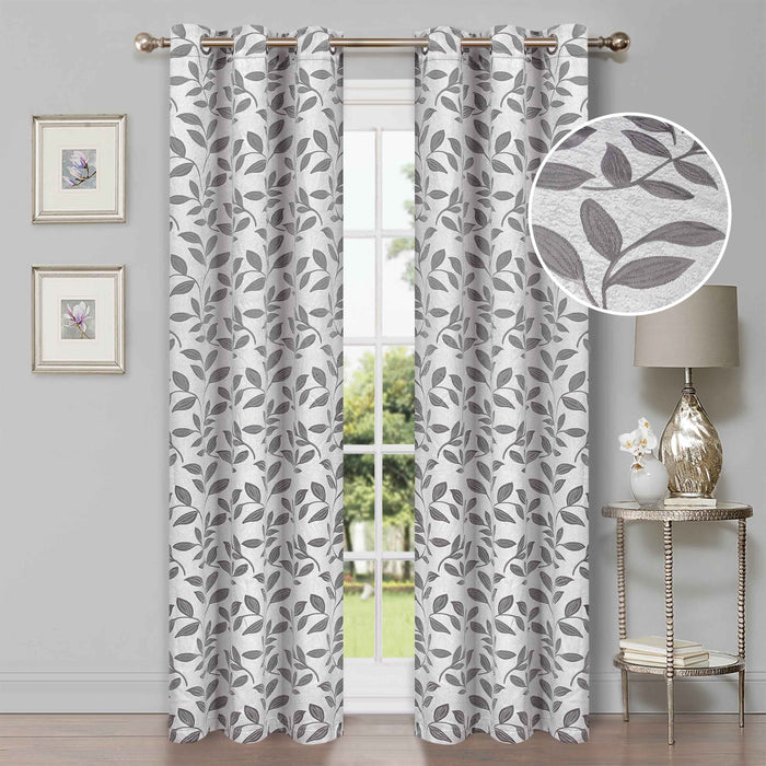 Leaves Room Darkening Blackout Curtain Panel Sets - Gray