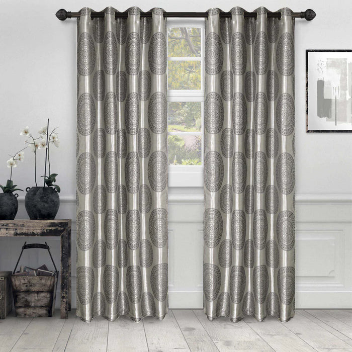 Cordon Jacquard Grommet Curtain Panel Set with Grommet Top Header - Gray