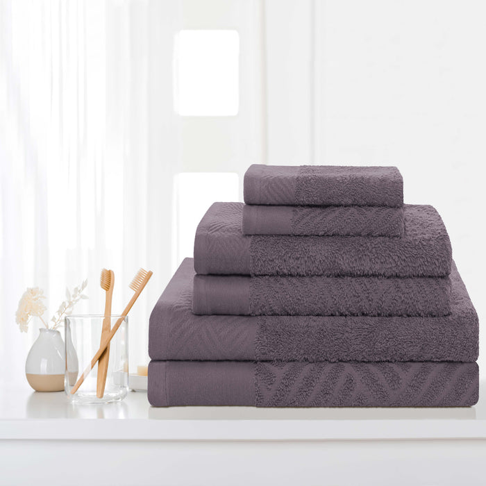 Basketweave Jacquard and Solid 6-Piece Egyptian Cotton Towel Set - Gray