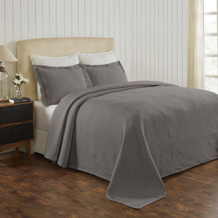 Cascade Cotton Jacquard Matelassé 3-Piece Bedspread Set - Gray