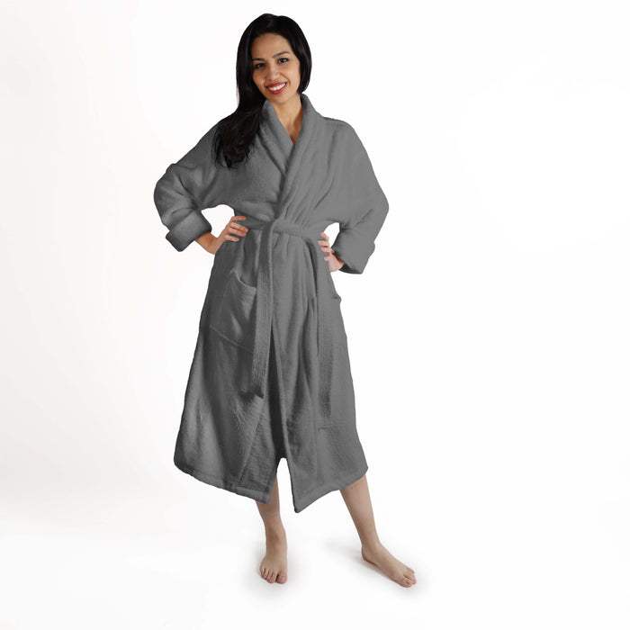 Classic Women's Bath Robe Turkish Cotton Bathrobe with Adjustable Belt