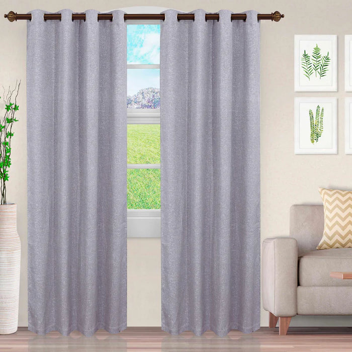 Metallic Cascade Jacquard Solid Textured Curtain Set - Gray
