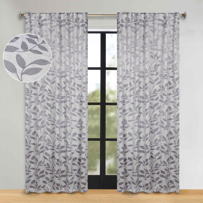 Superior Leaves Room Darkening Back Tab Blackout Curtains Panel Set