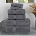 Wringcaster Zero-Twist Towel Set, 100% Combed Cotton, Chevron Border, 575 GSM, Quick-Dry, 6-Pieces - Gray